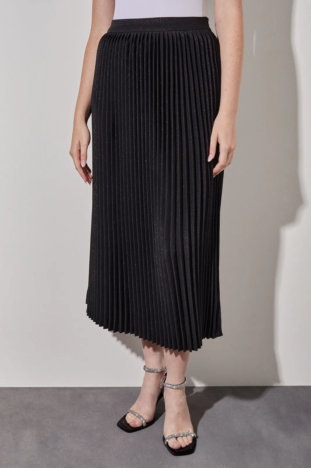 Midi Pleated Skirt - Pull-On Shimmer Woven