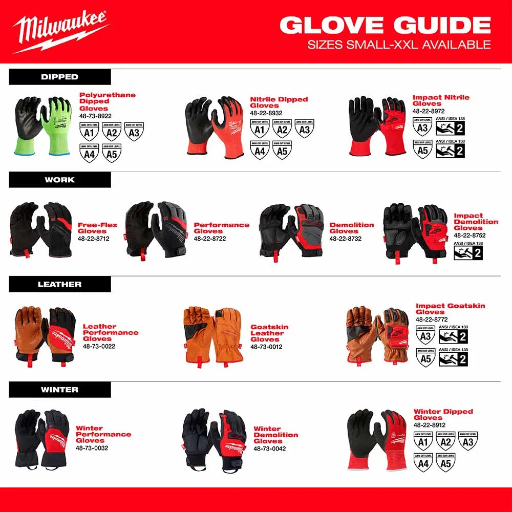 Milwaukee 48-73-8742 High Dexterity A4 Polyurethane Dipped Gloves - Large