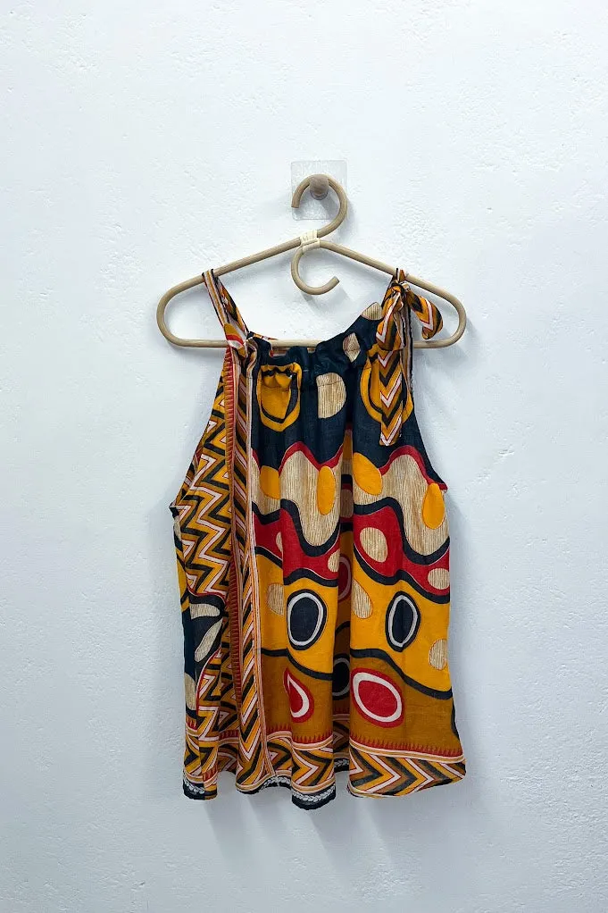 Multi-Color Abstract Tie-Neck Halter Top - XL