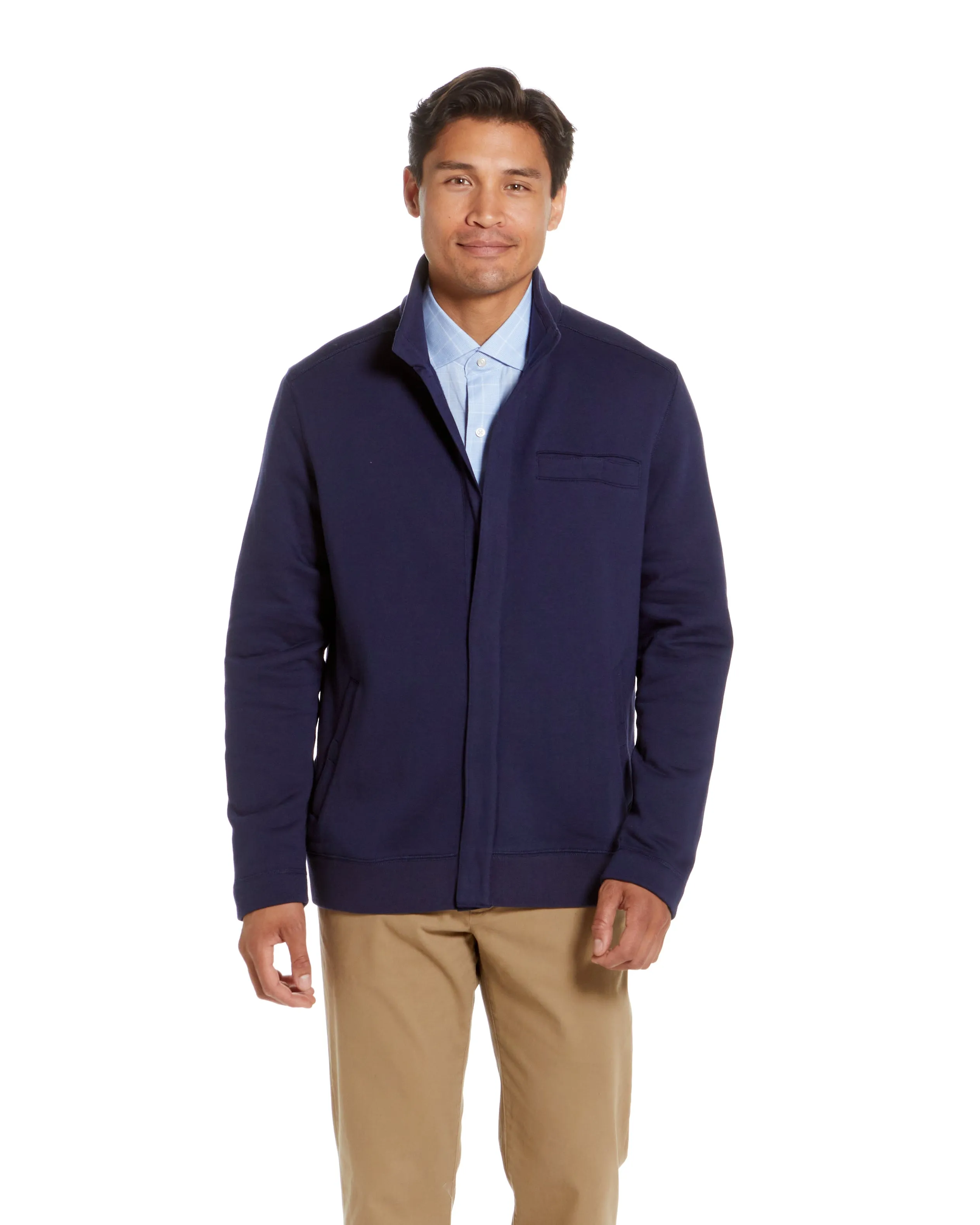 Navy Knit Fleece Long Sleeve ‘Dillon’ Jacket with Magnetic Closures