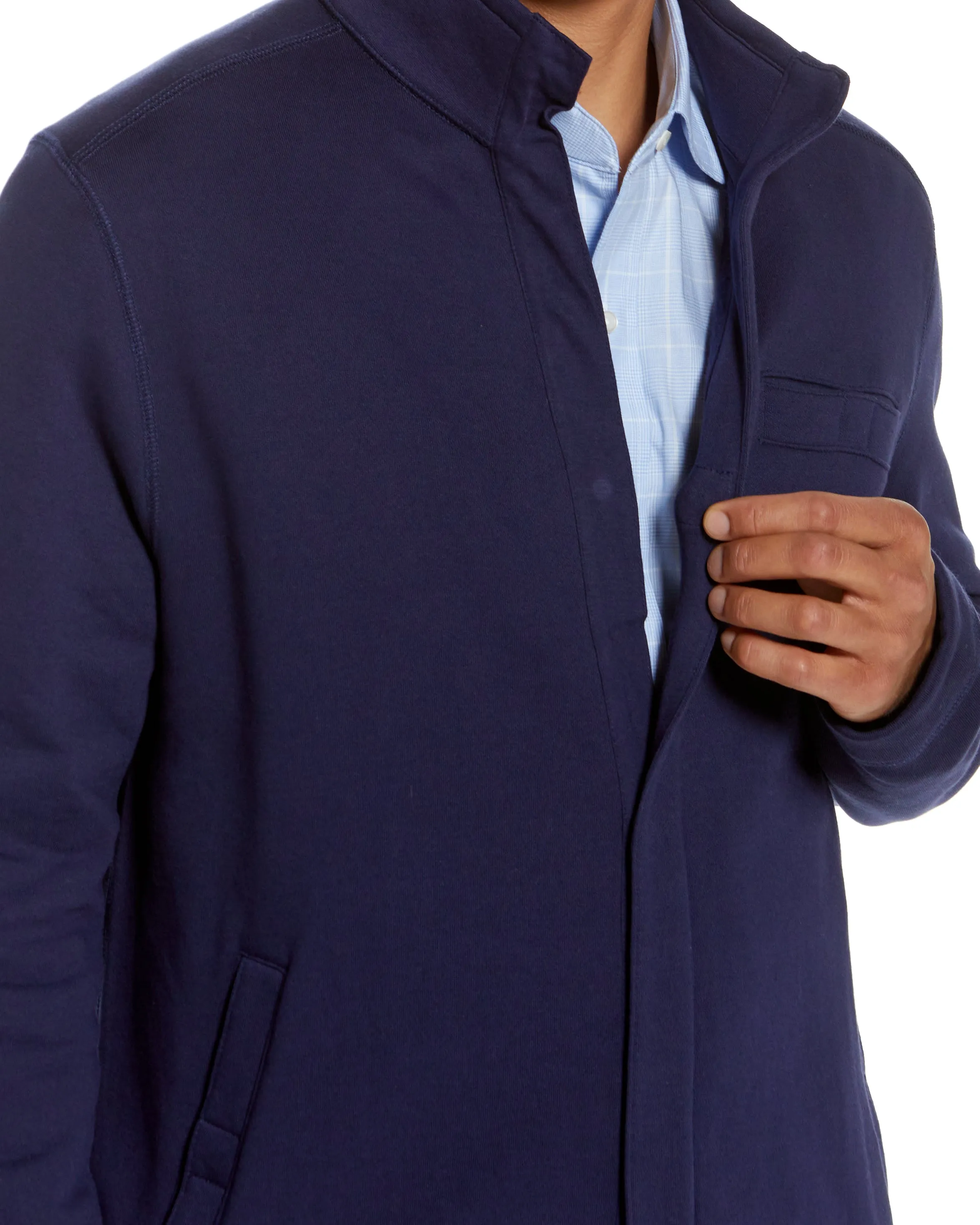 Navy Knit Fleece Long Sleeve ‘Dillon’ Jacket with Magnetic Closures