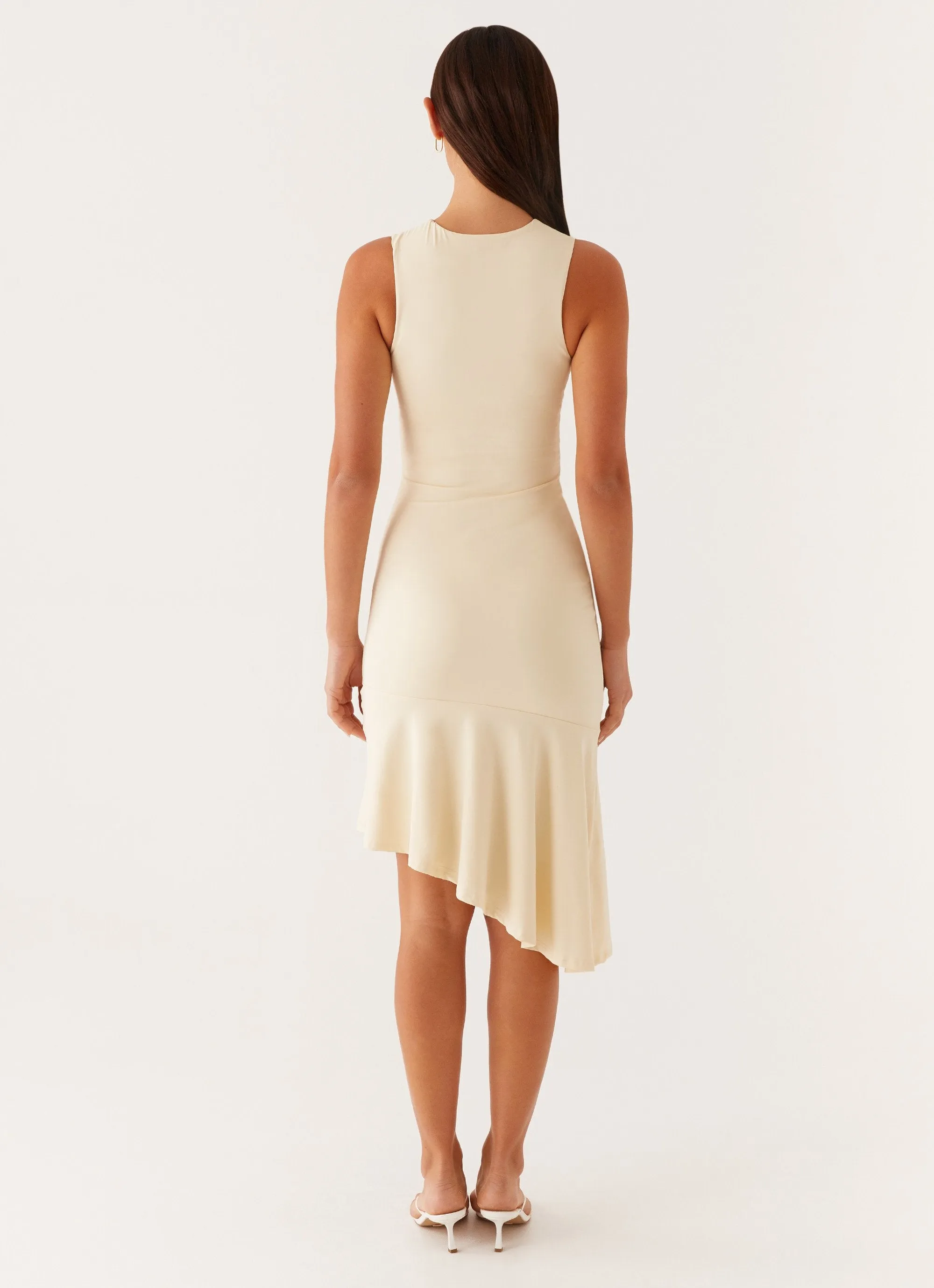 Niya Ruched Midi Dress - Pastel Yellow