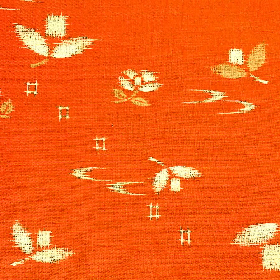 Orange Wool "Ikat" Vintage Kimono Print from Japan, By the Yard #718