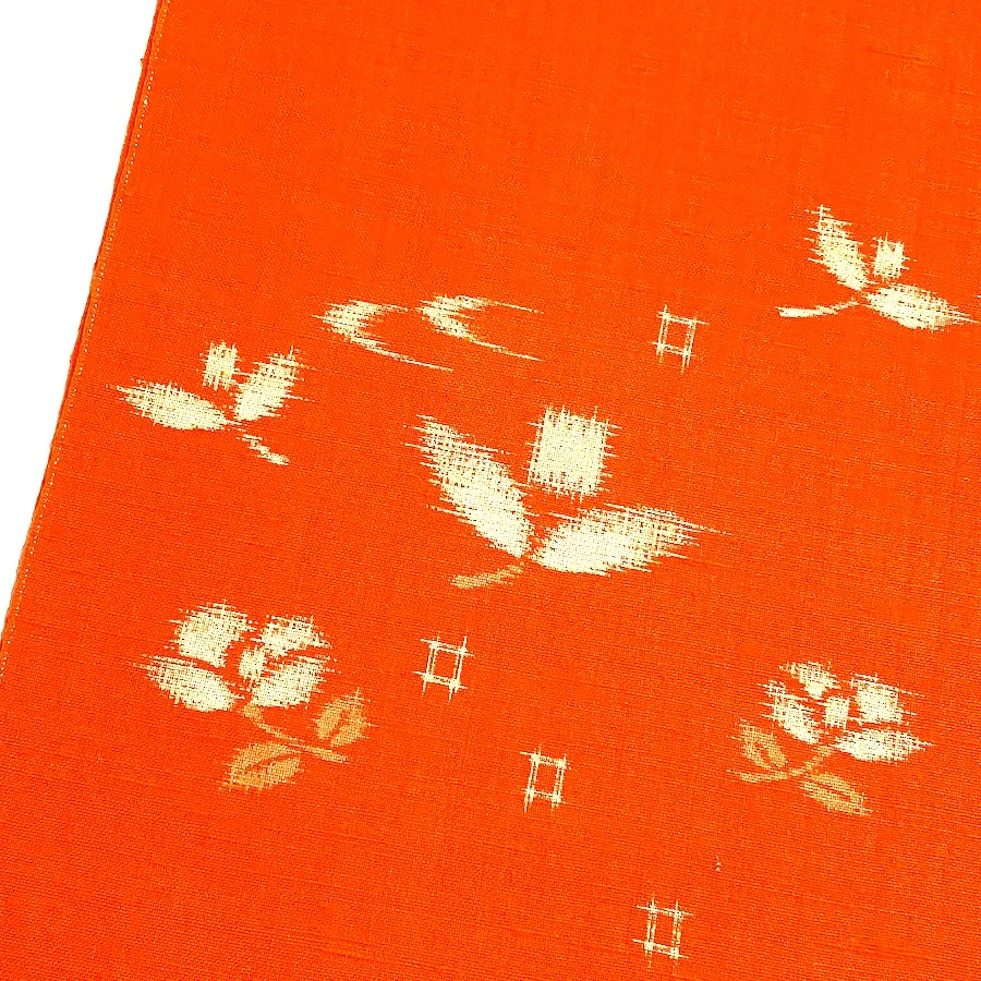 Orange Wool "Ikat" Vintage Kimono Print from Japan, By the Yard #718