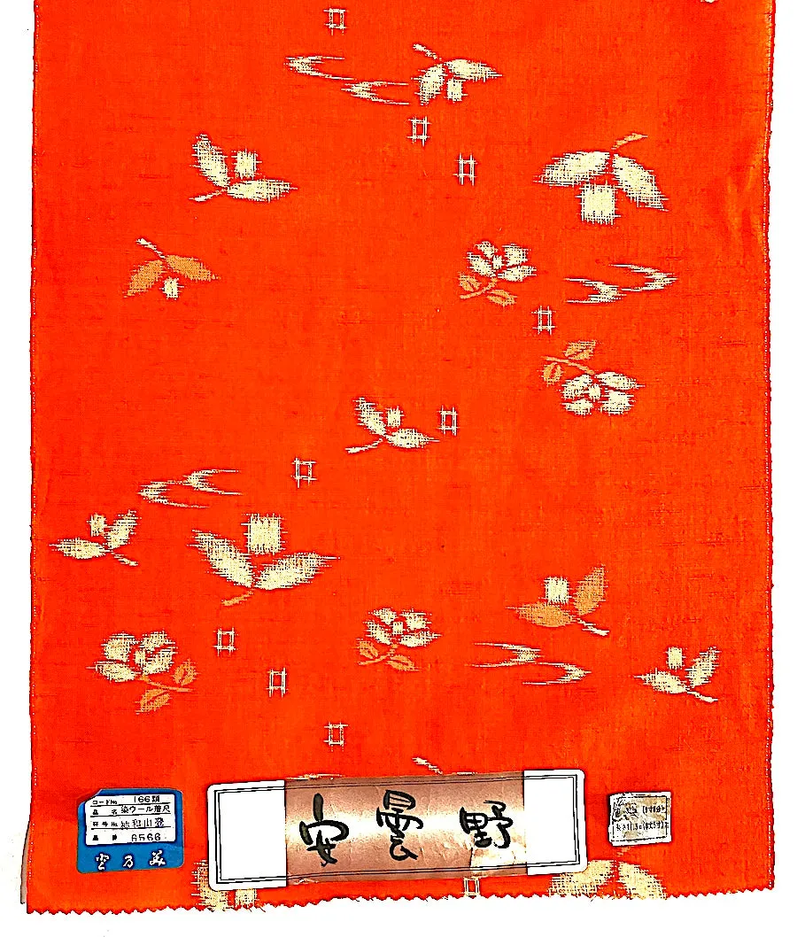 Orange Wool "Ikat" Vintage Kimono Print from Japan, By the Yard #718