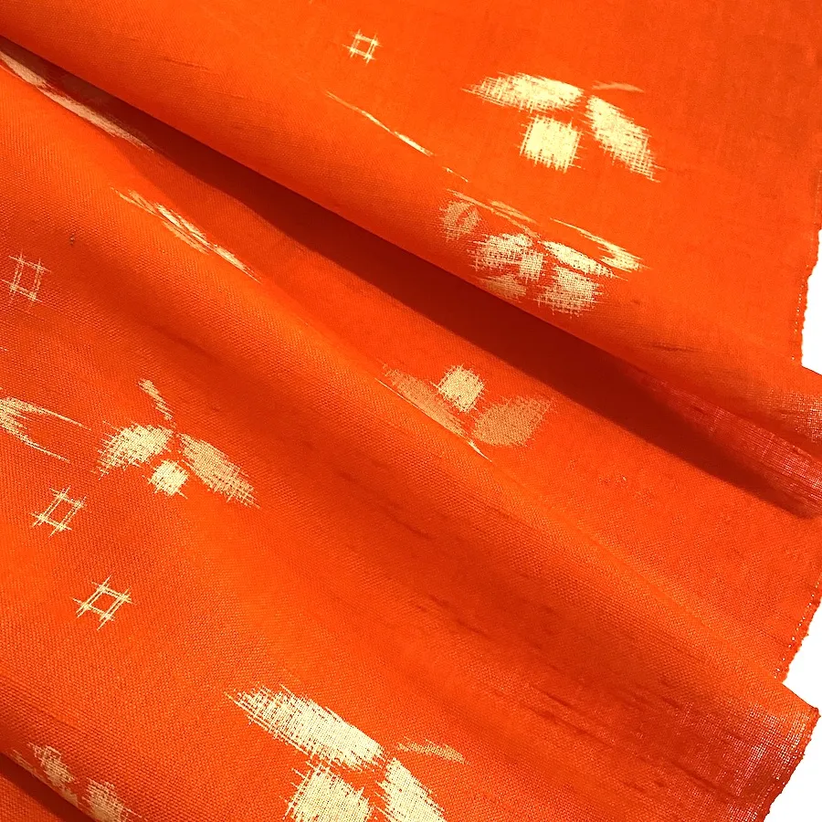 Orange Wool "Ikat" Vintage Kimono Print from Japan, By the Yard #718