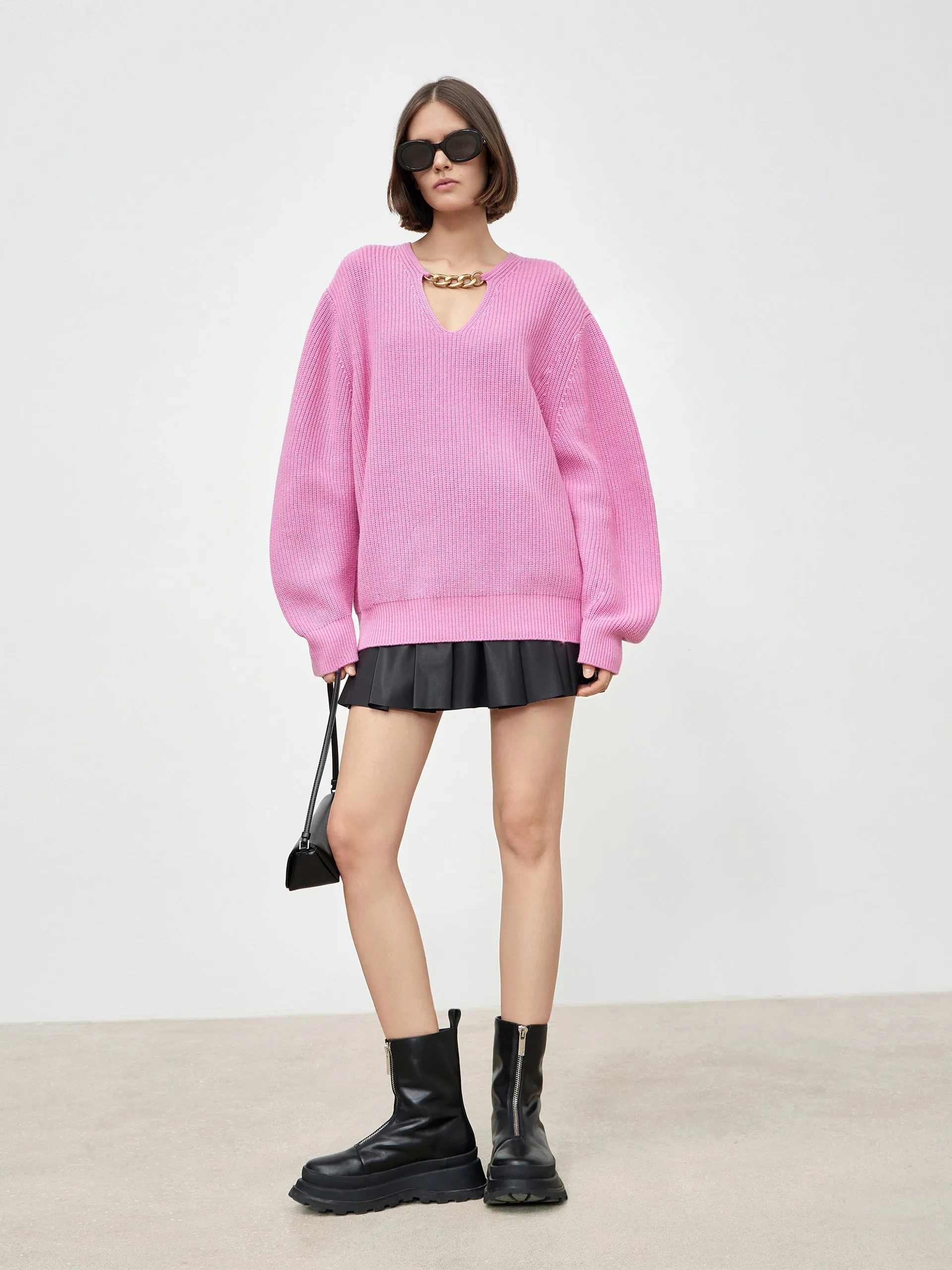 Oversize Chain Knitted Wool Sweater