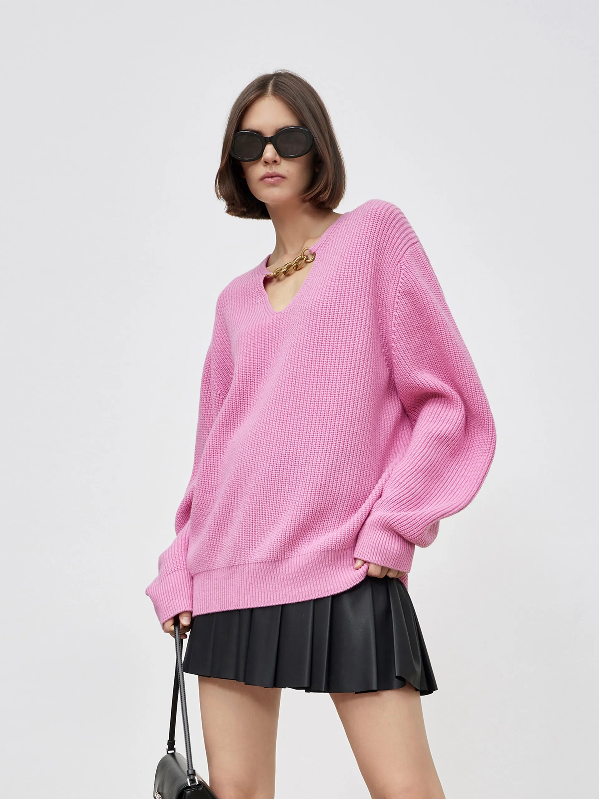 Oversize Chain Knitted Wool Sweater