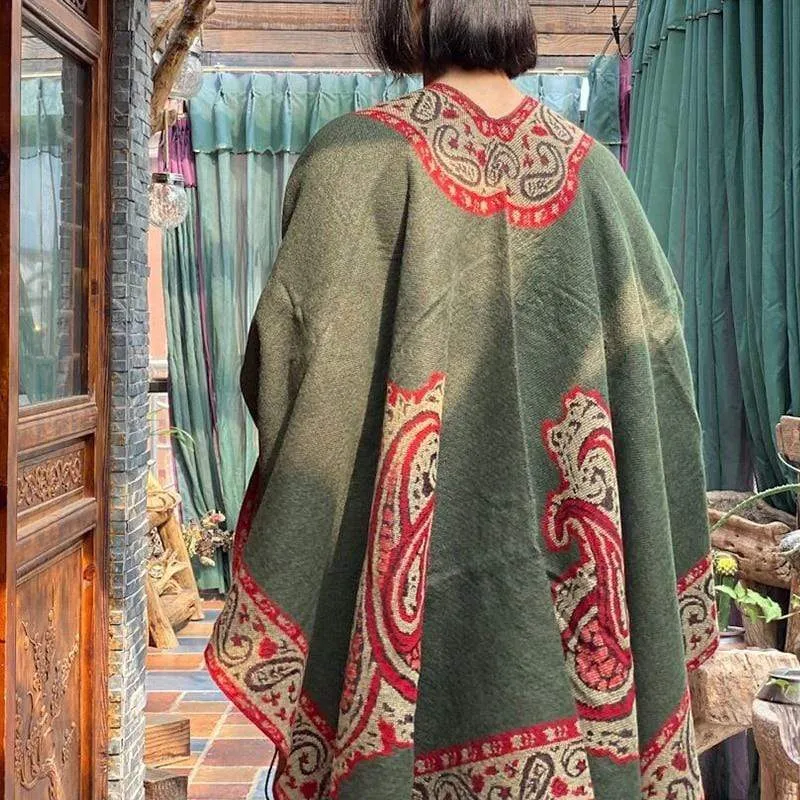 Oversized Paisley and Tassels Poncho | Hippie