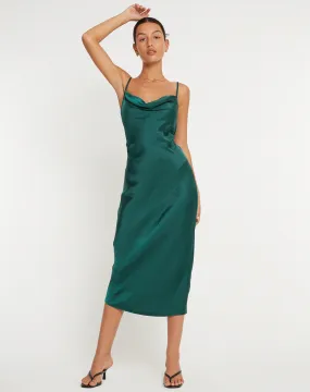 Palasha Midi Dress in Satin Forest Green