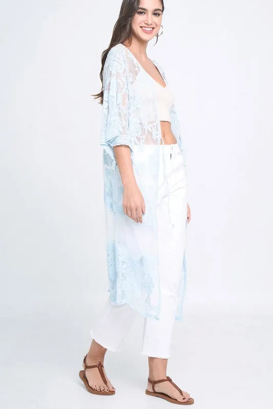 Pastel Floral Lace Kimono with Front Tie