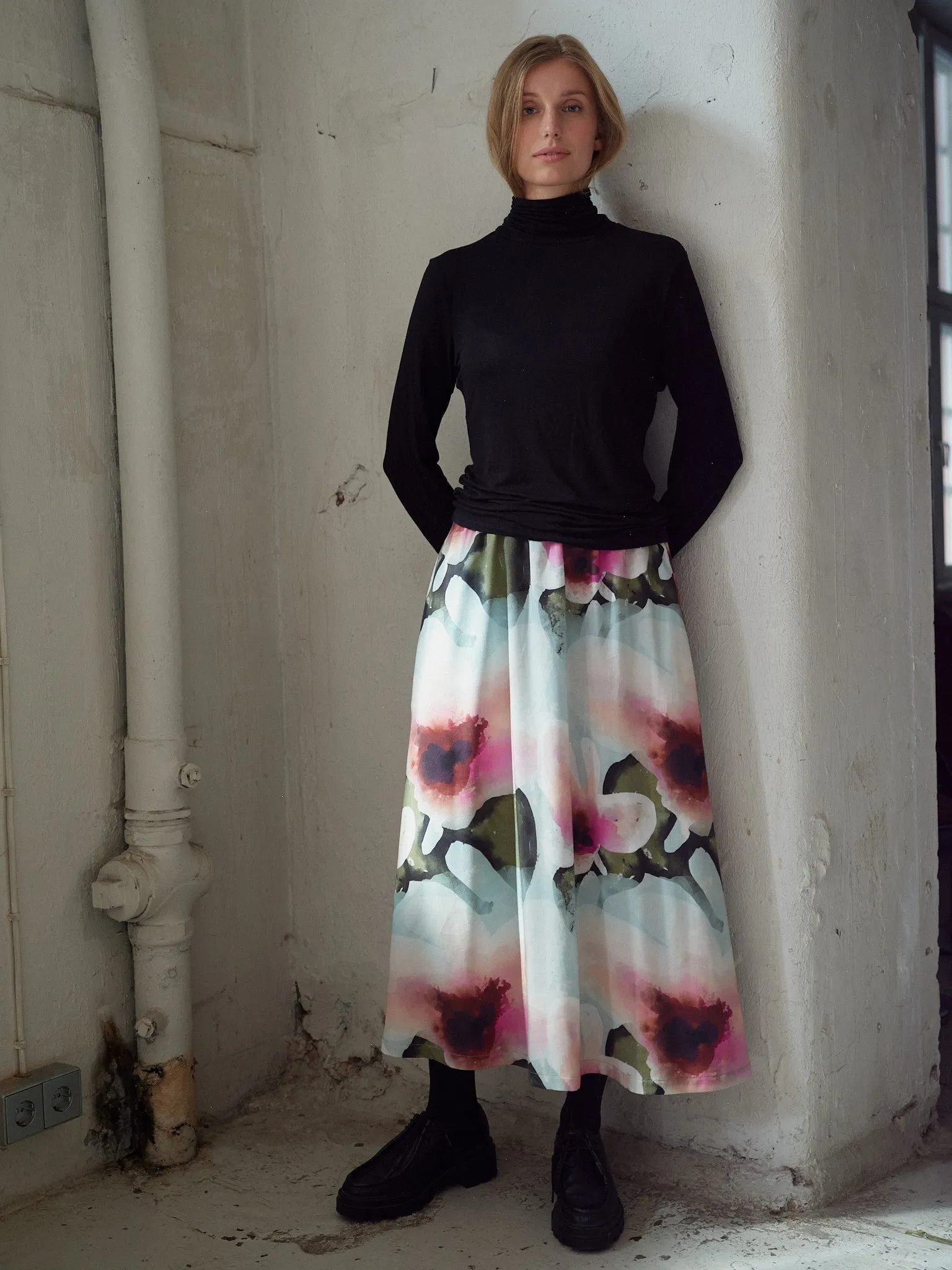 Pastel Floral Tencel Skirt