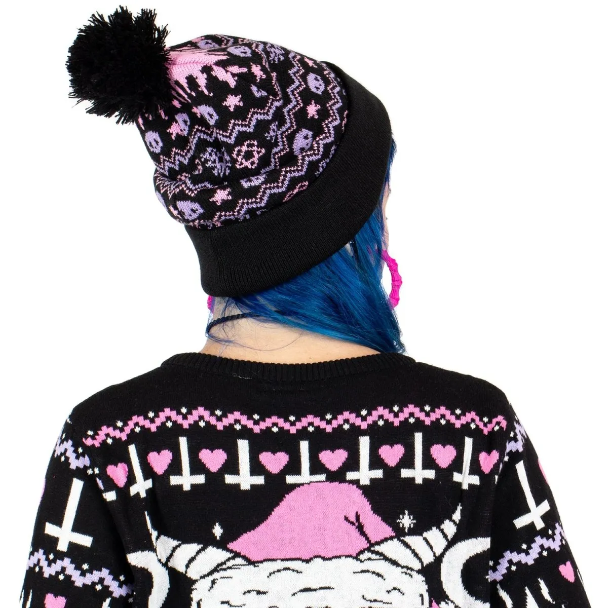 Pastel Goth Pom Pom Knit Beanie