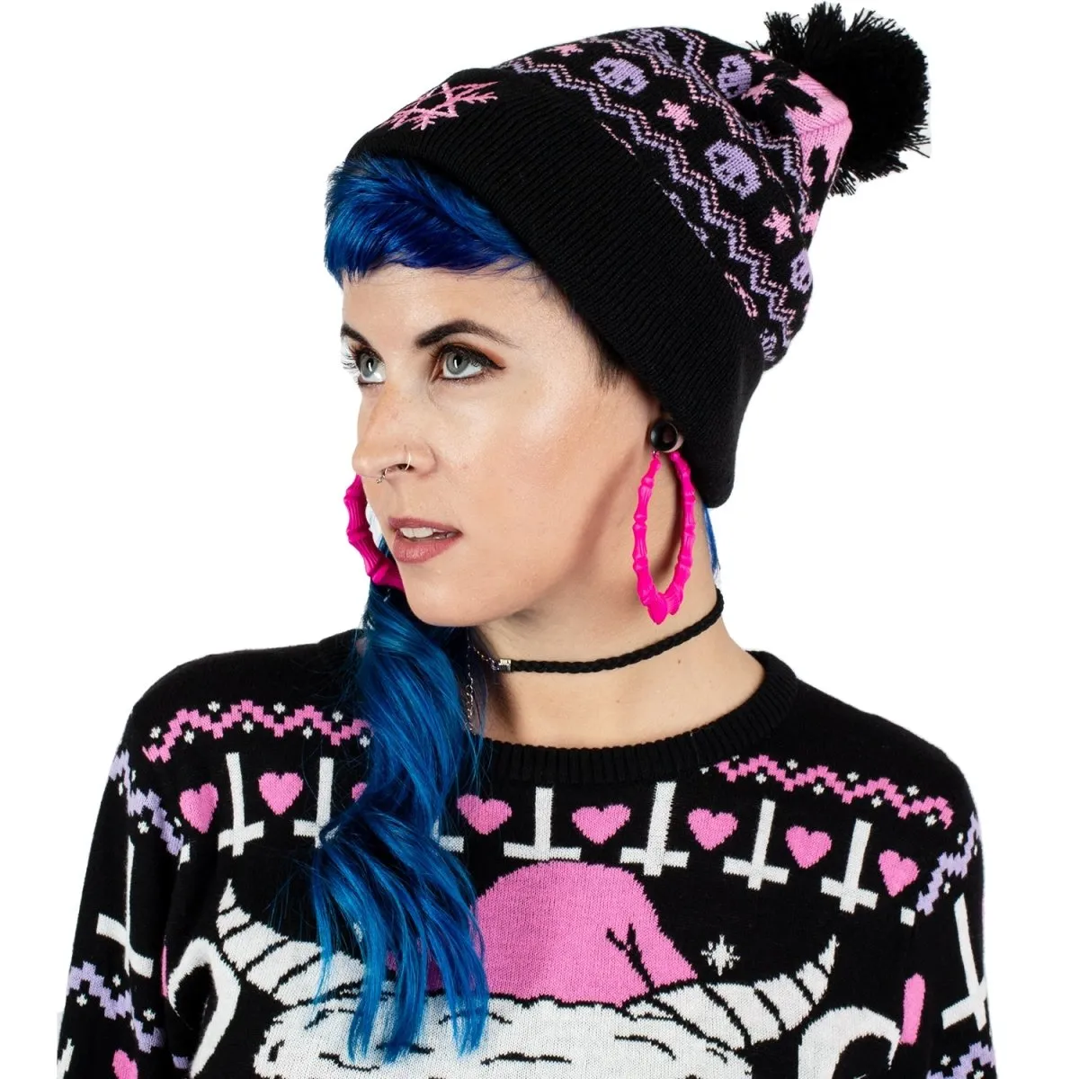 Pastel Goth Pom Pom Knit Beanie