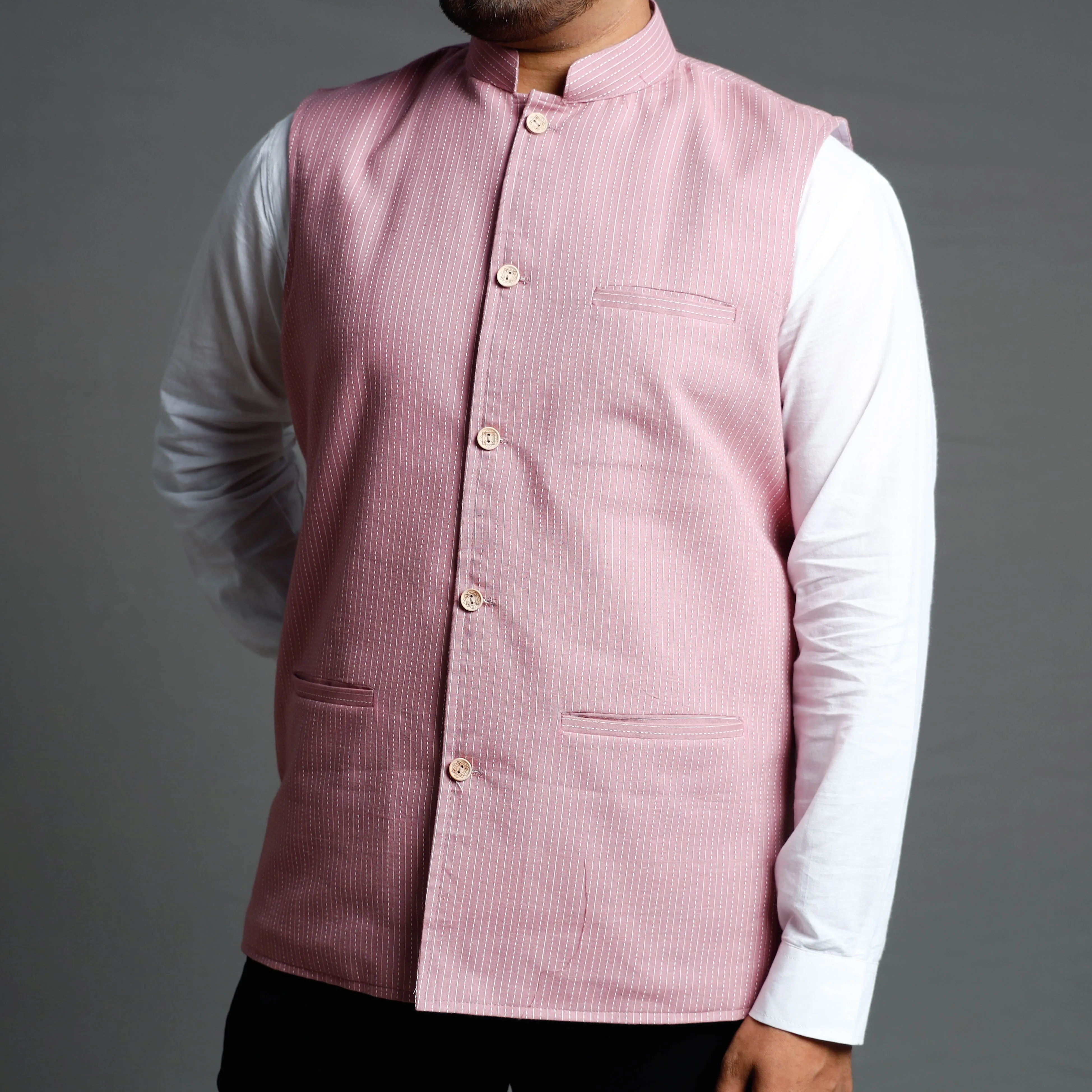 Pastel Purple - Running Stitch Cotton Nehru Jacket