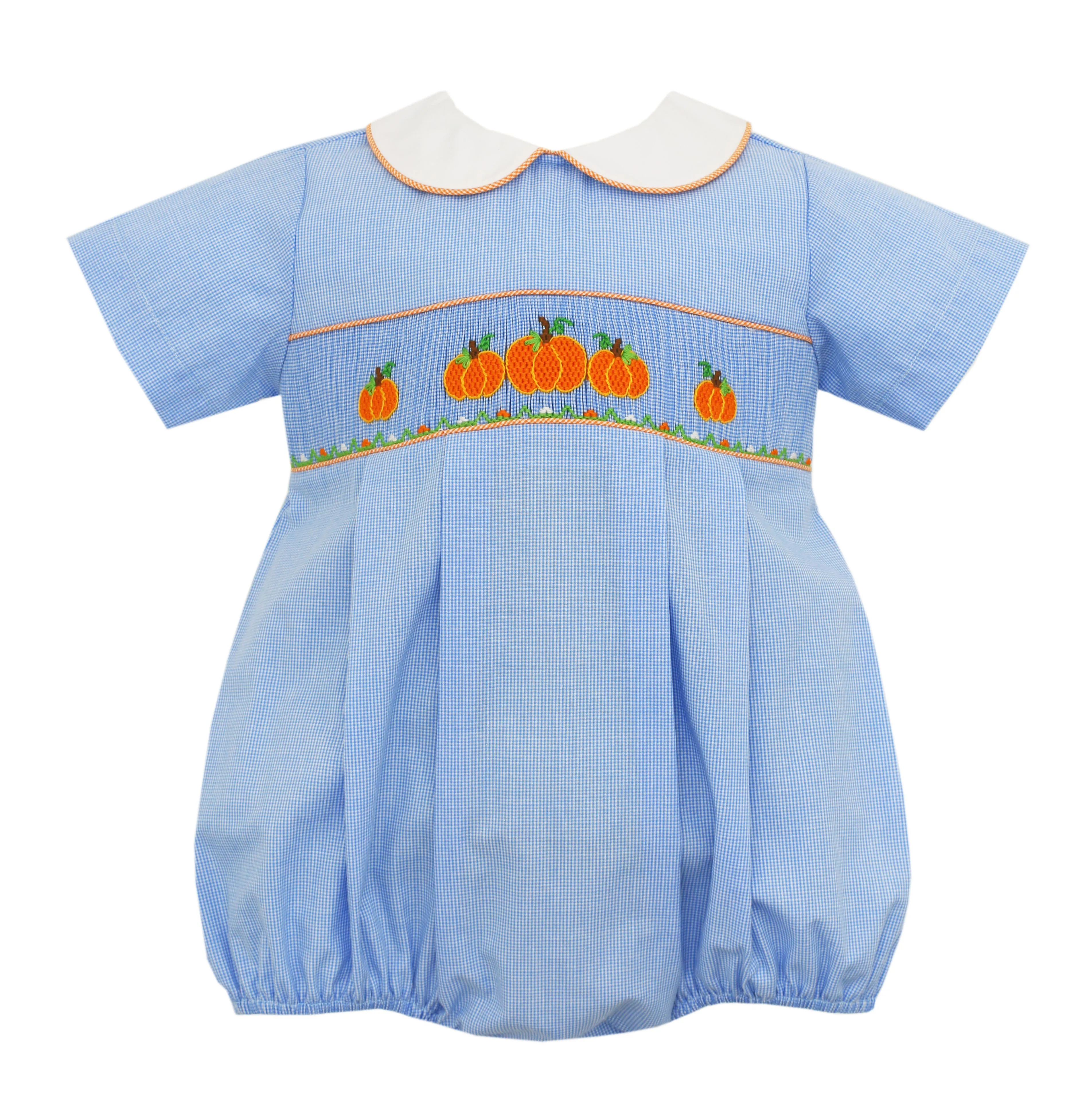 Petit Bebe Smocked Blue Pumpkin Bubble