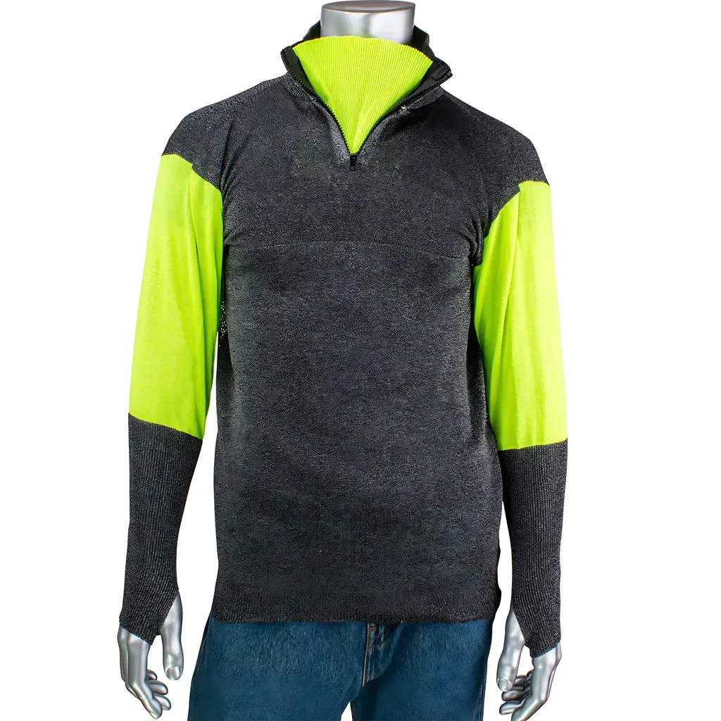 PIP PJG145-3CM-HVB-TH-3XL ATA Blended Cut Resistant 1/4 Zip Pullover with Hi-Vis Sleeves and Thumb Holes