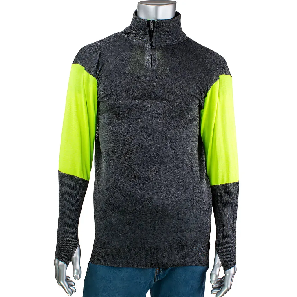 PIP PJG145-3CM-HVB-TH-4XL ATA Blended Cut Resistant 1/4 Zip Pullover with Hi-Vis Sleeves and Thumb Holes