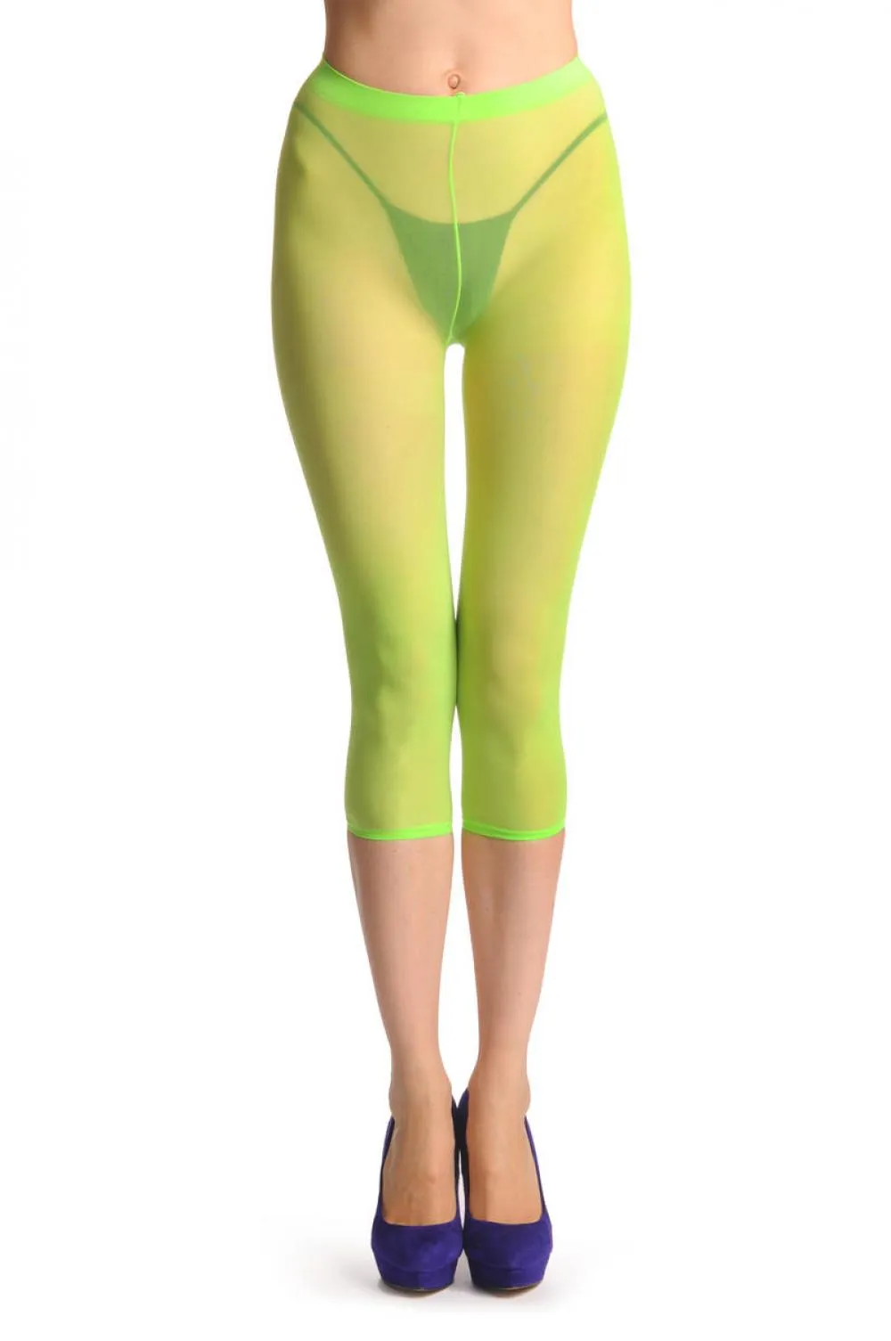 Plain Bright Green Three Quarter Tights (Capri)