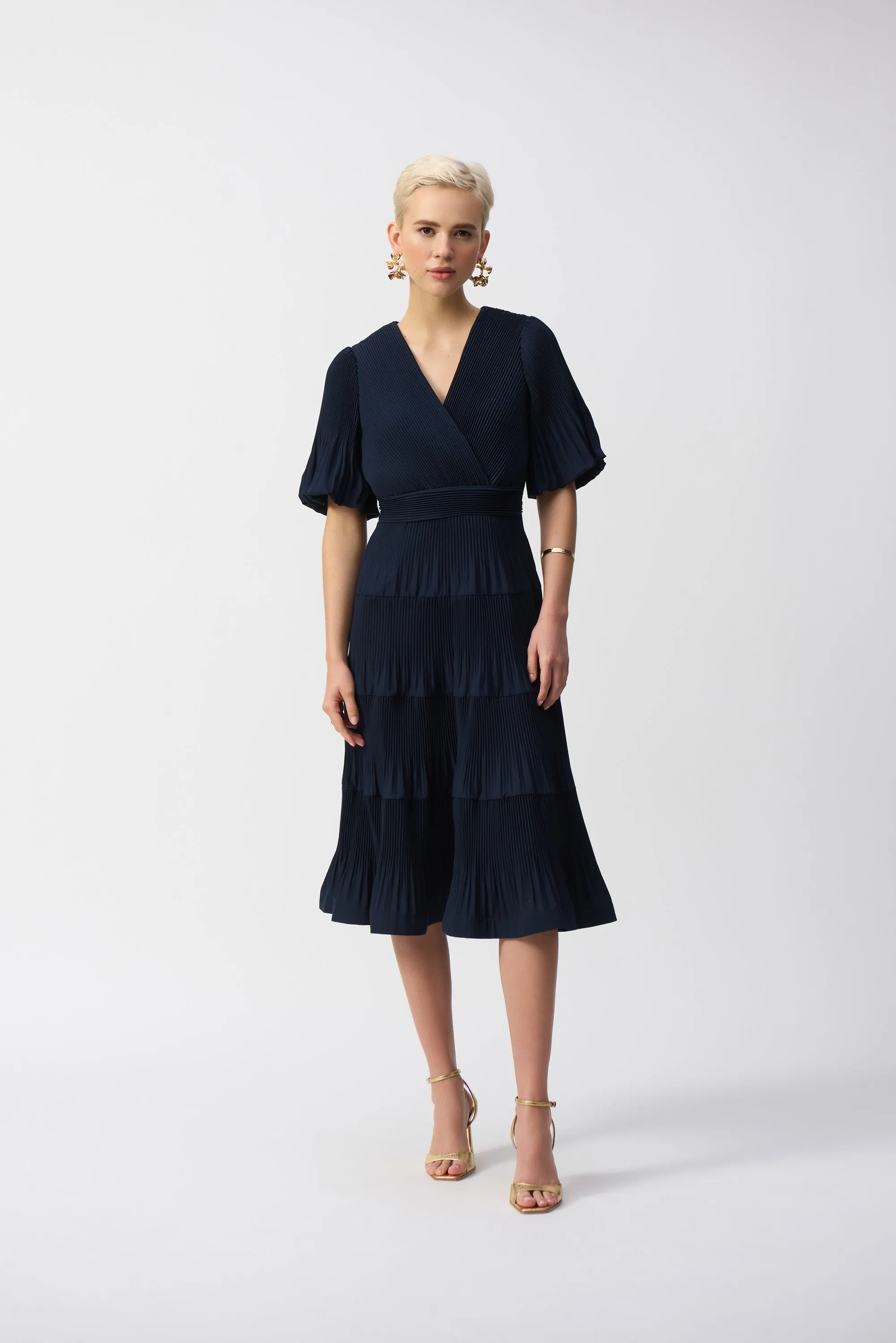 Pleated Woven Fit And Flare Dress