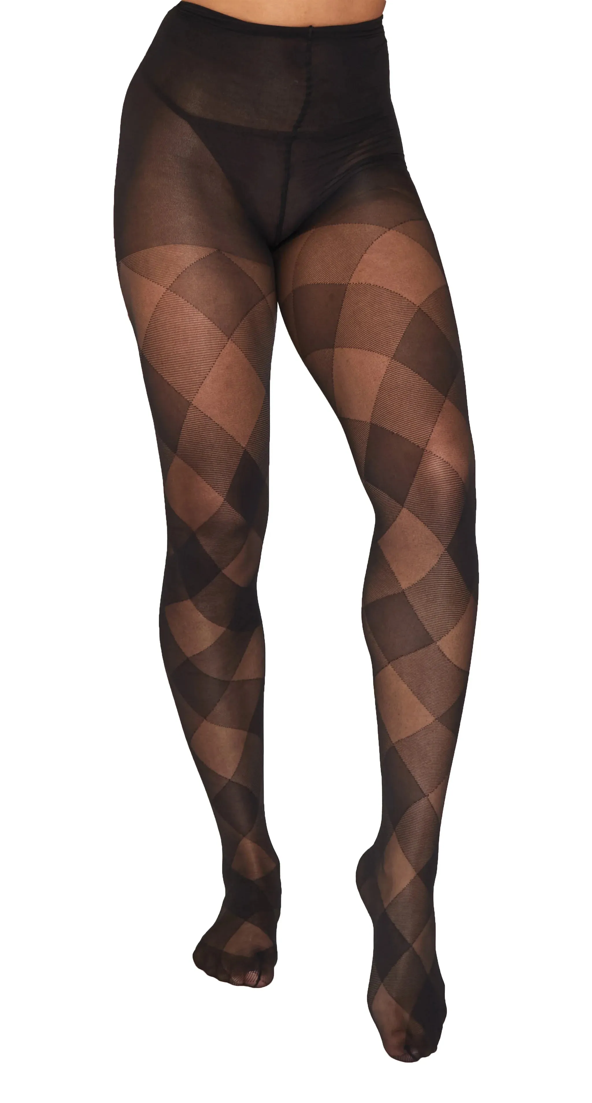 PM Diagonal Check Sheer Tights - Black