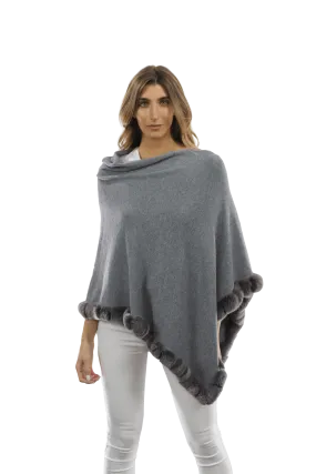 Poncho with Rex Rabbit Trim - Grey