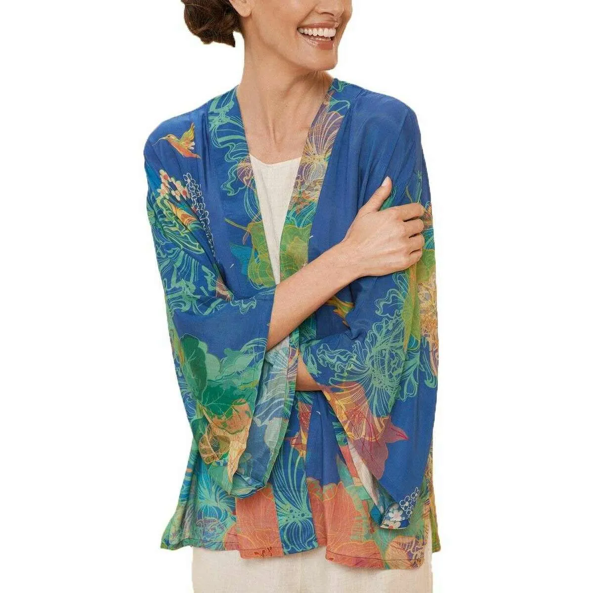 Powder Hummingbird Kimono Jacket - Denim Blue