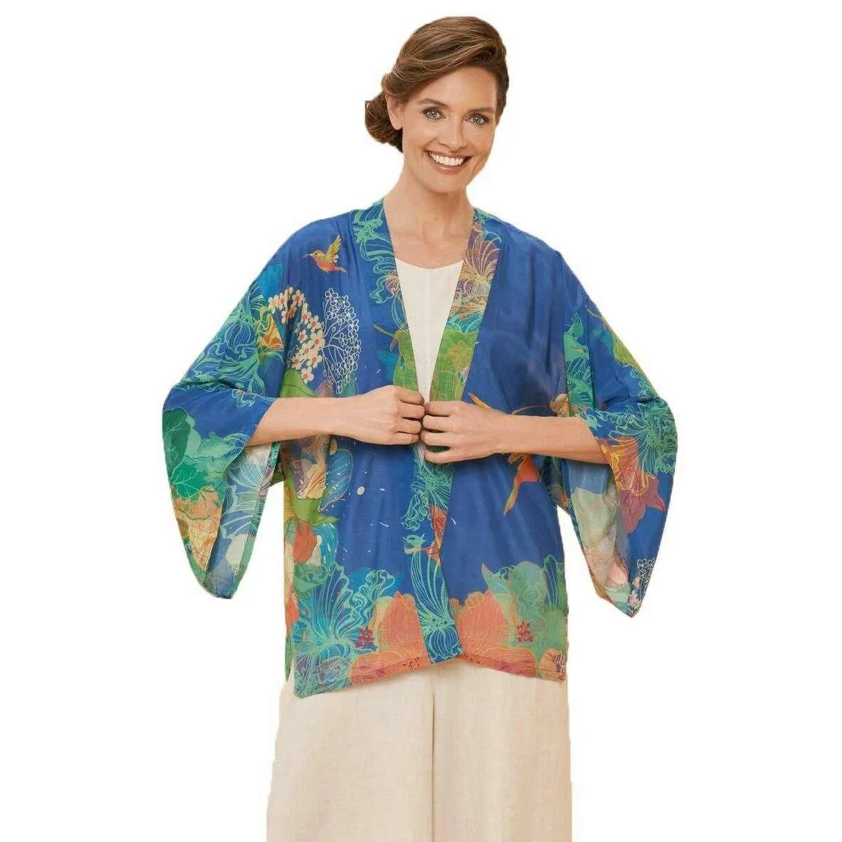 Powder Hummingbird Kimono Jacket - Denim Blue