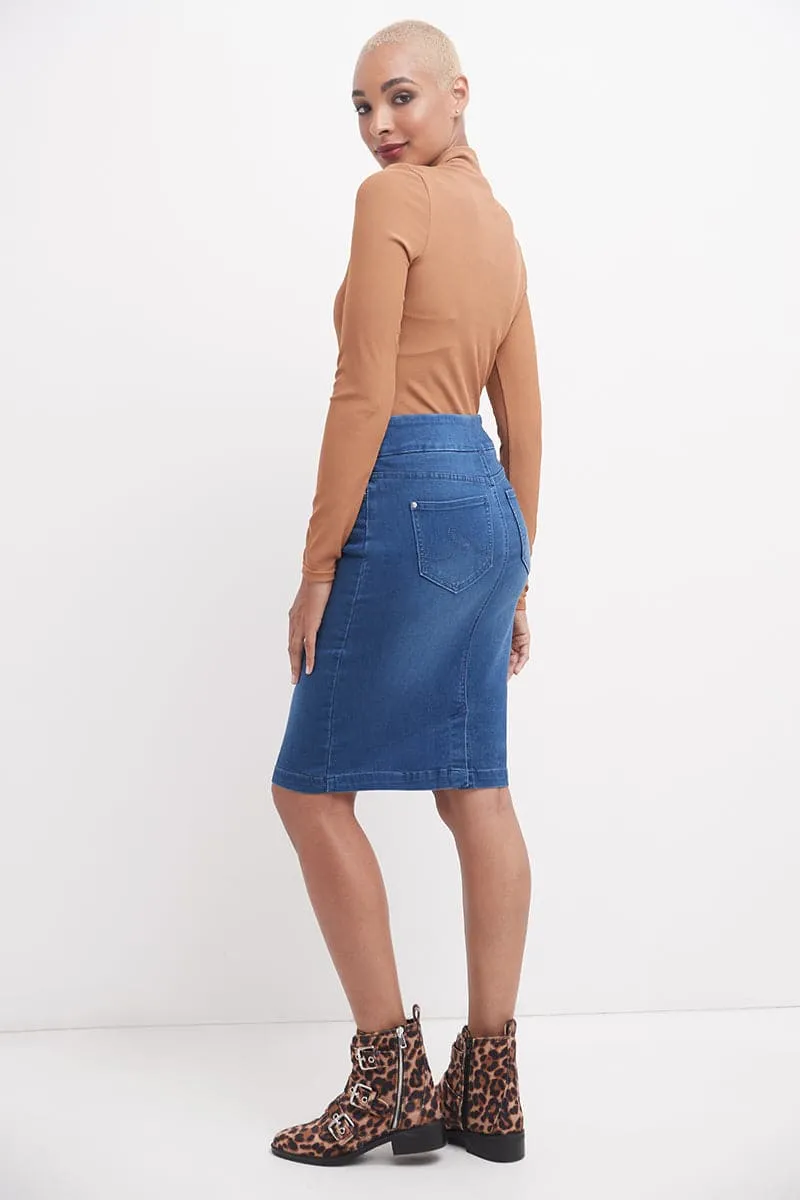 Pull-on Denim Skirt with 5 Pockets