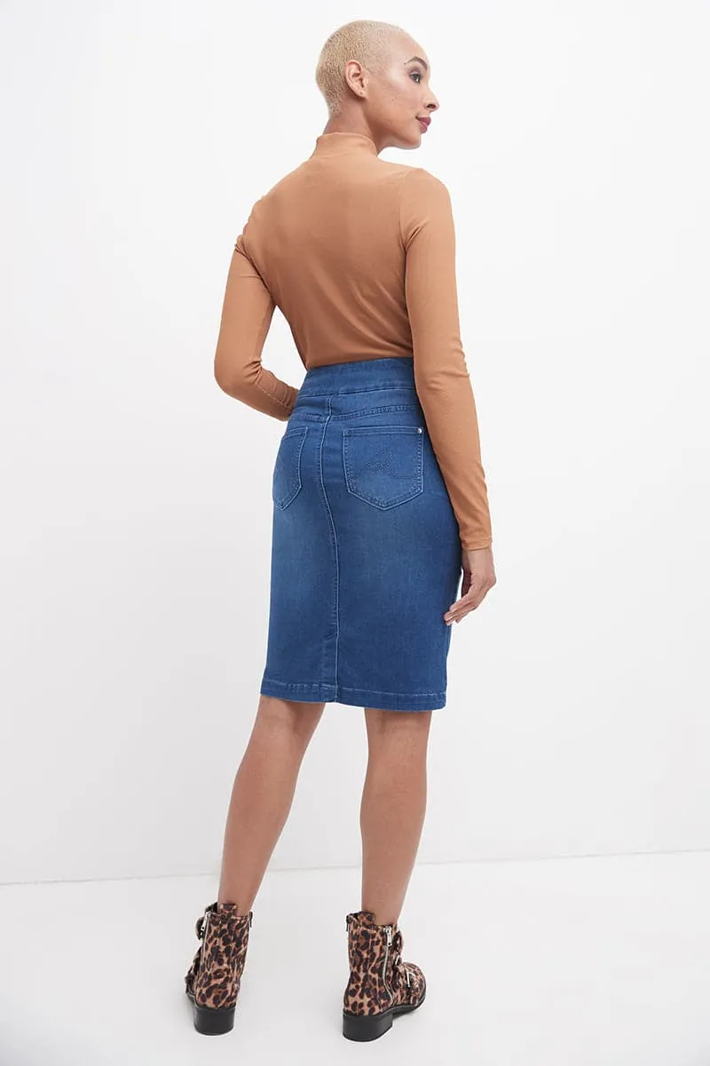 Pull-on Denim Skirt with 5 Pockets