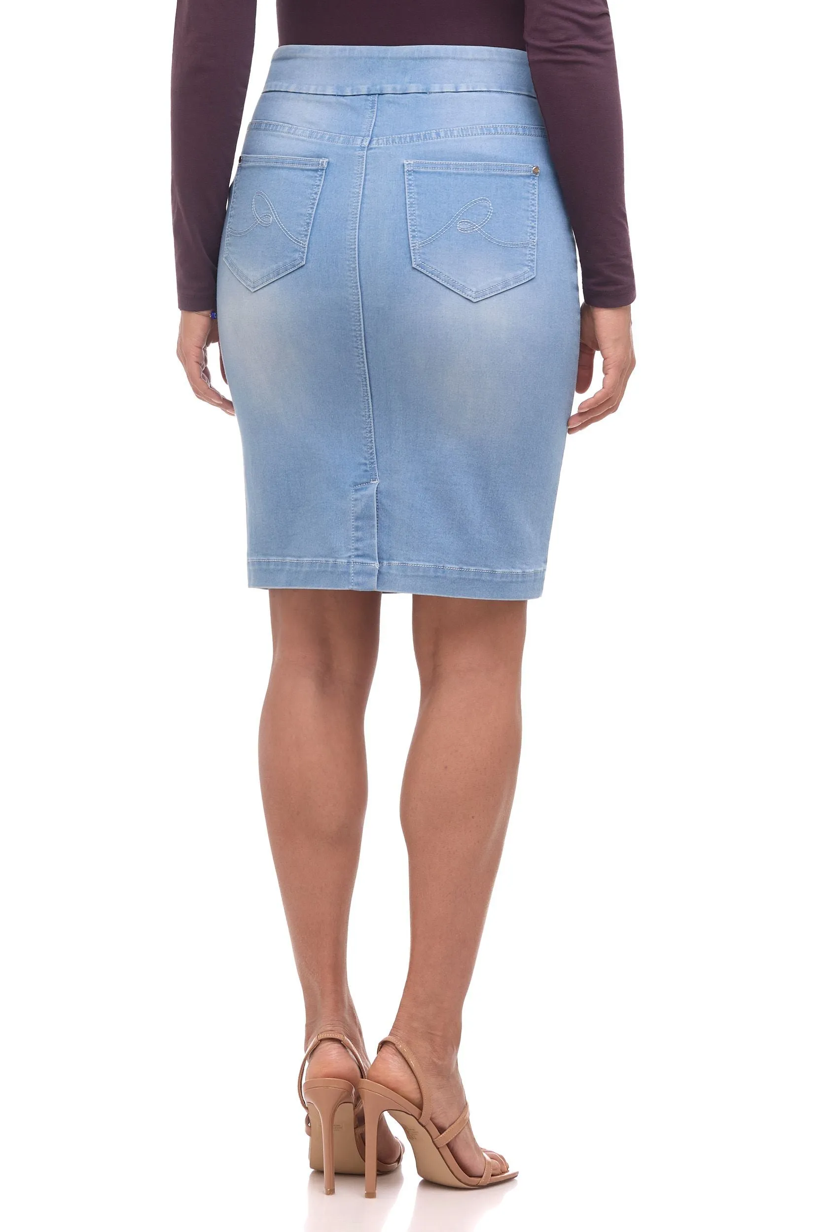 Pull-on Denim Skirt with 5 Pockets