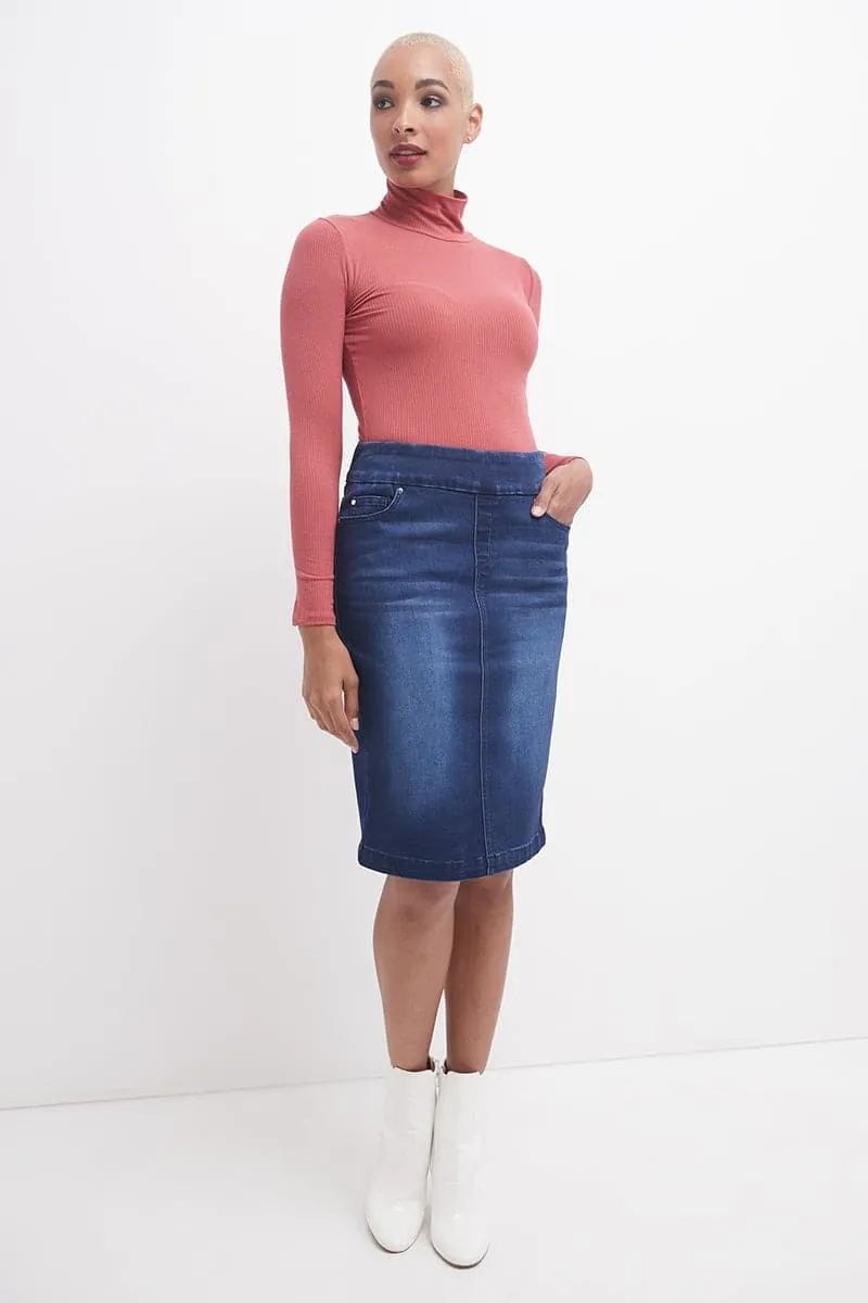 Pull-on Denim Skirt with 5 Pockets