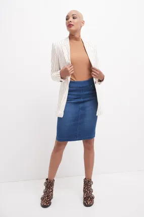 Pull-on Denim Skirt with 5 Pockets