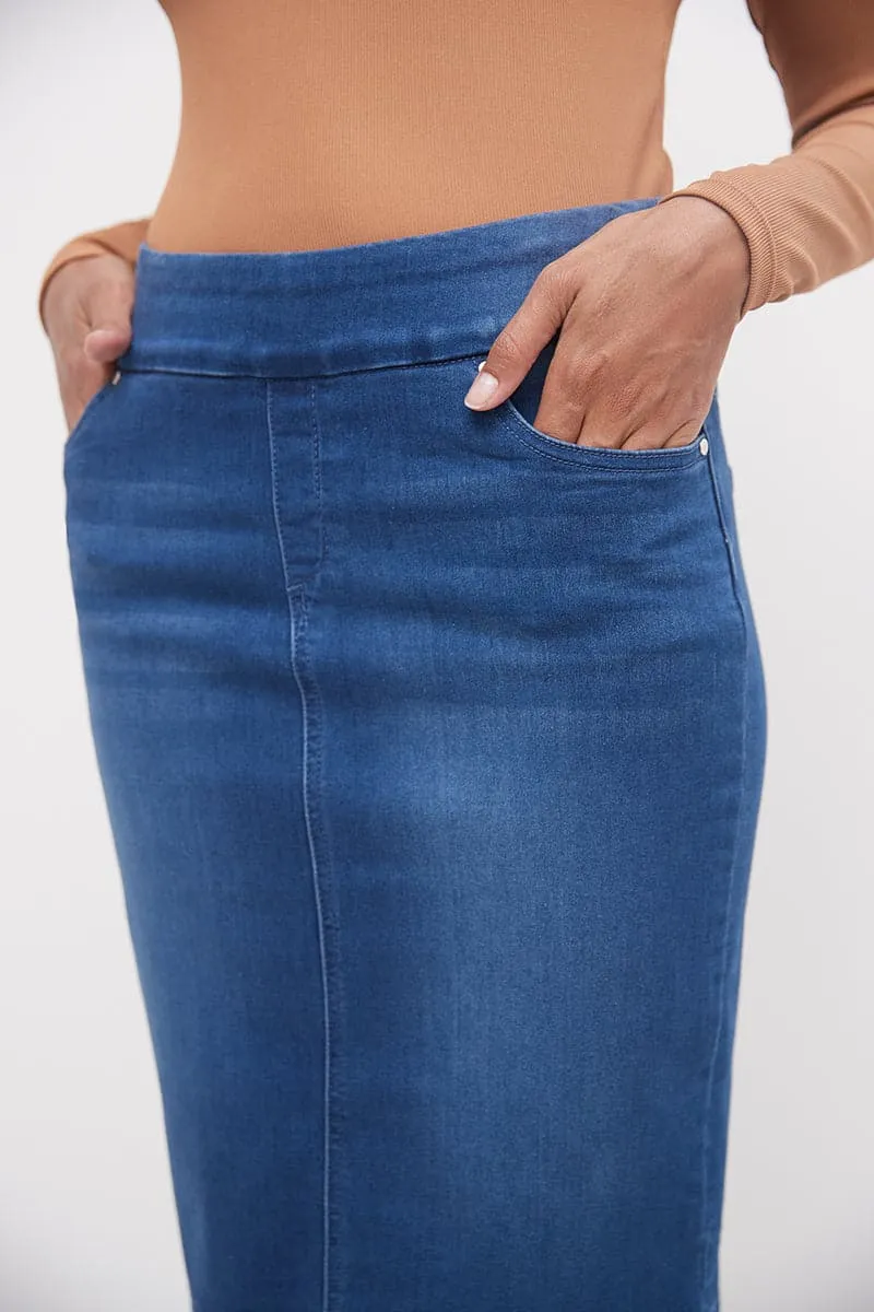 Pull-on Denim Skirt with 5 Pockets