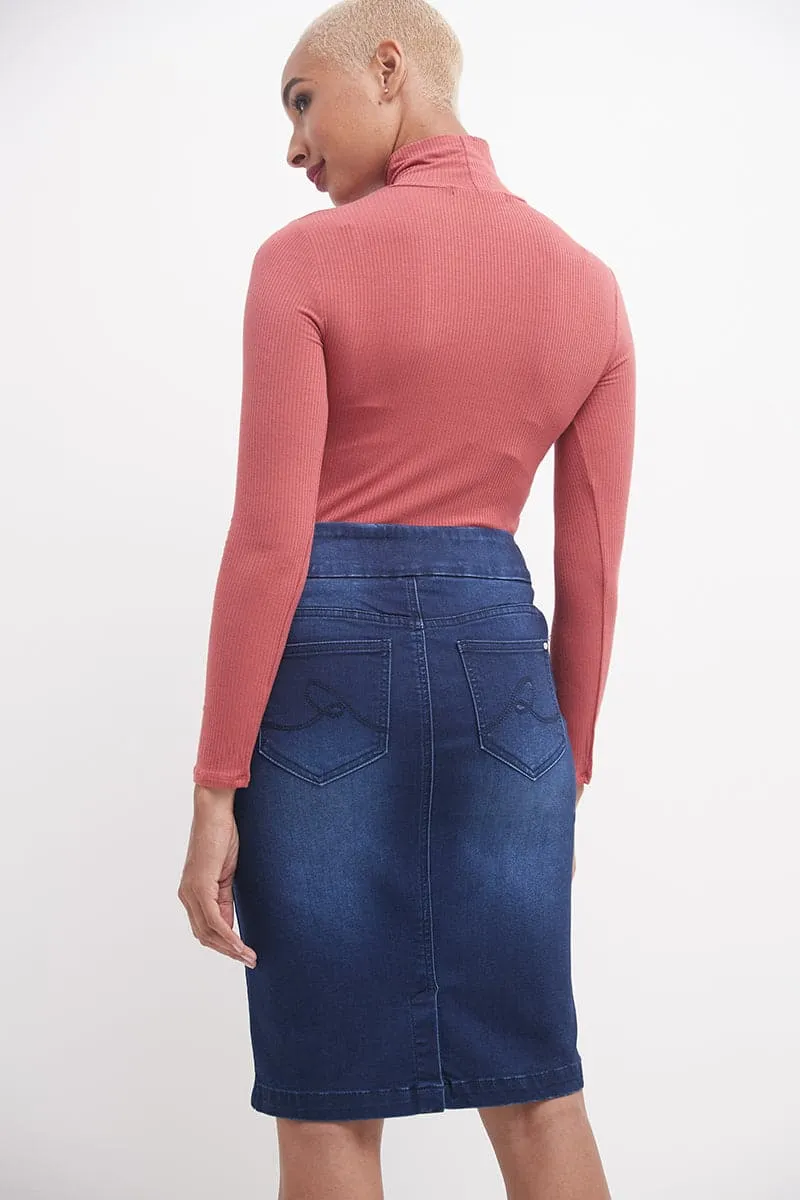 Pull-on Denim Skirt with 5 Pockets