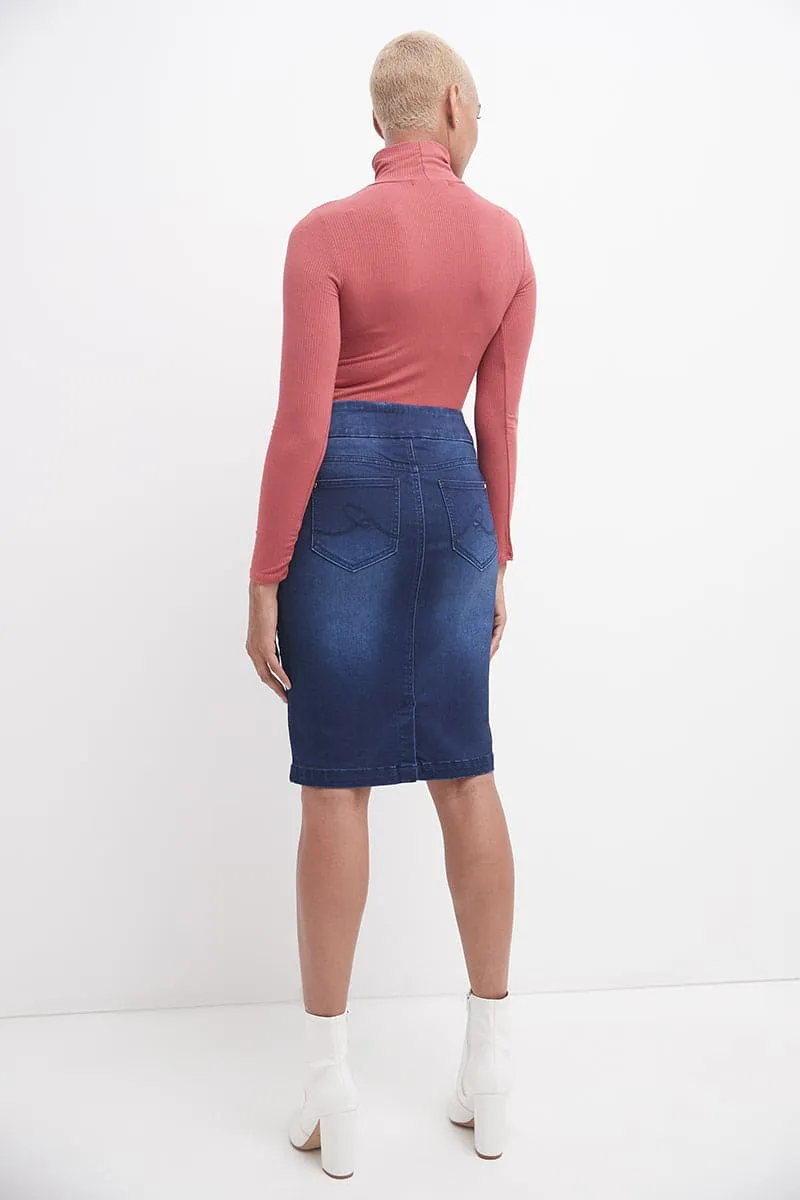 Pull-on Denim Skirt with 5 Pockets