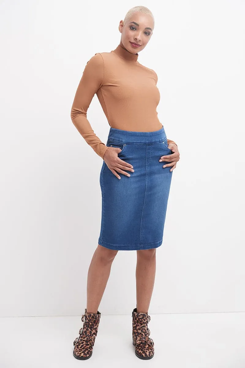 Pull-on Denim Skirt with 5 Pockets