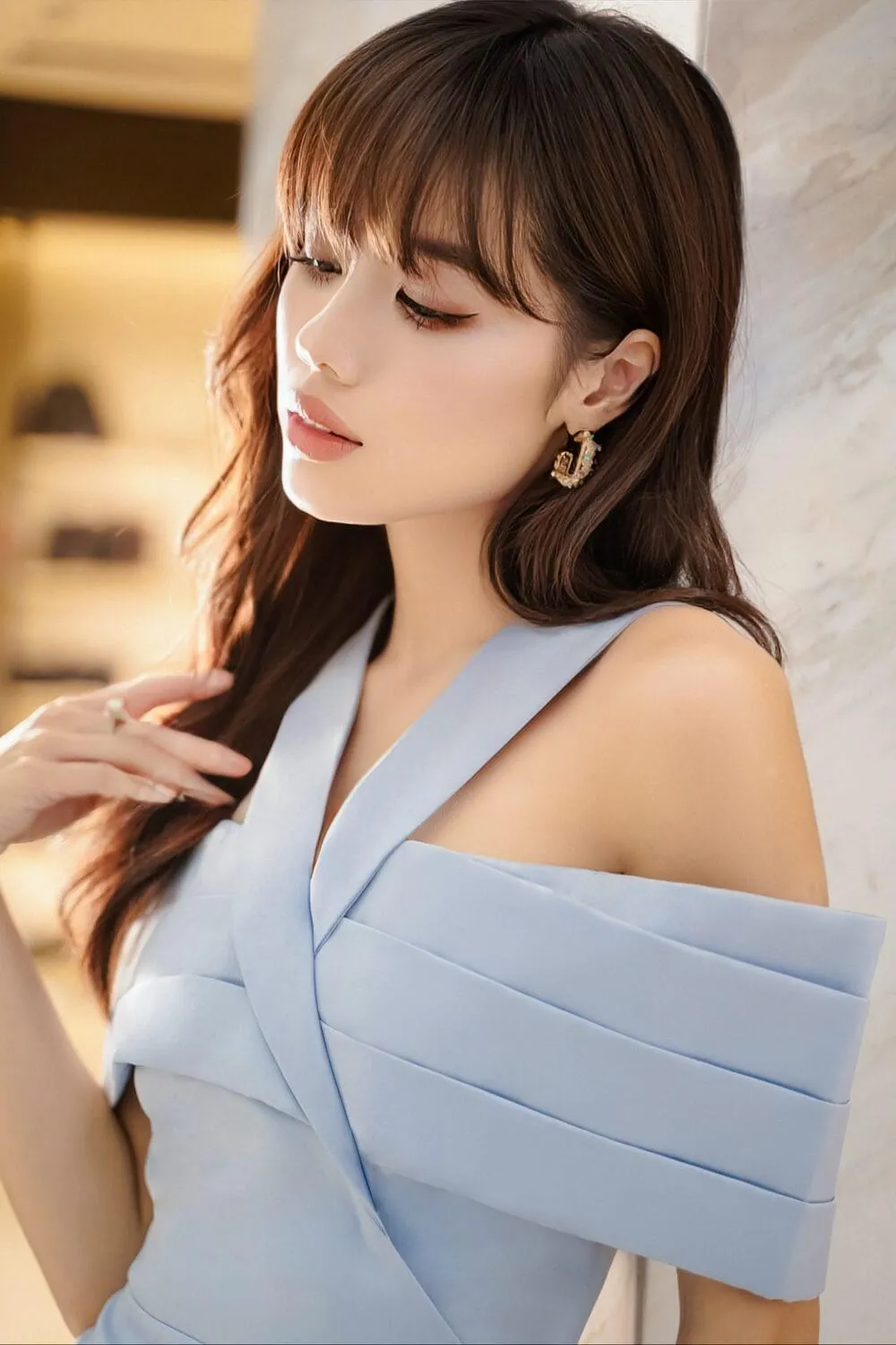 Raina A-line Open Shoulder Taffeta Midi Dress