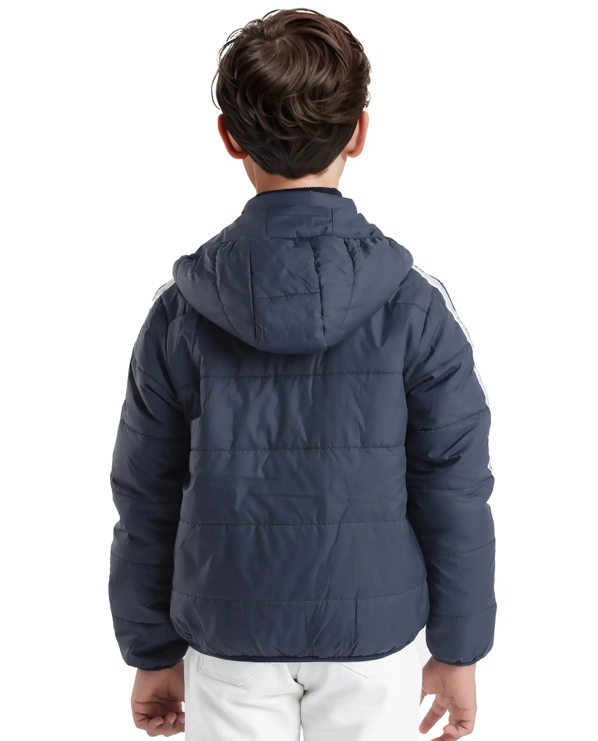 Rare Ones Kids Bolin Navy Polyester Full Sleeve Hooded Solid Jacket