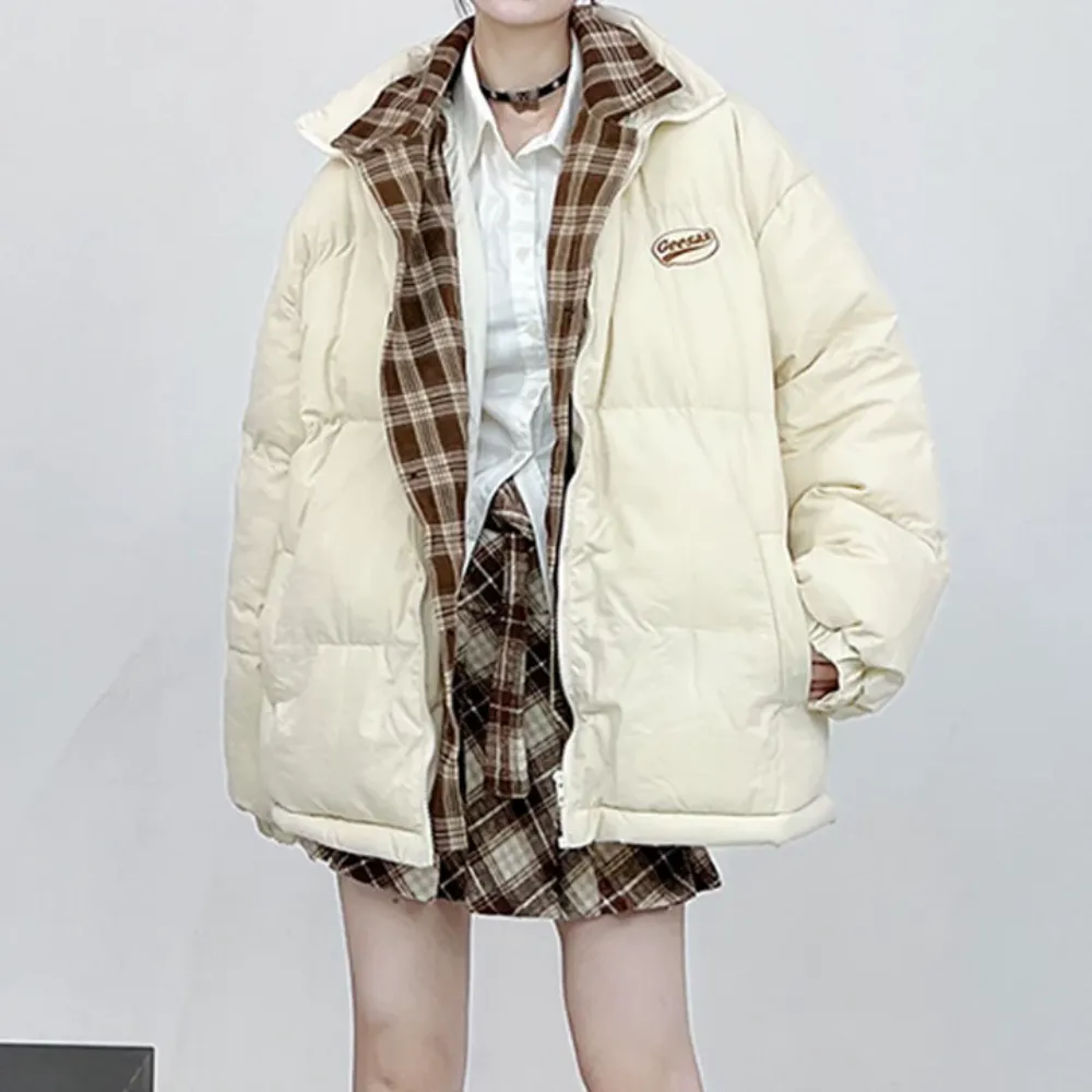 Retro Plaid Lined Fake Two Pieces Coat