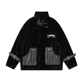 Retro PU Spliced Sherpa Coat