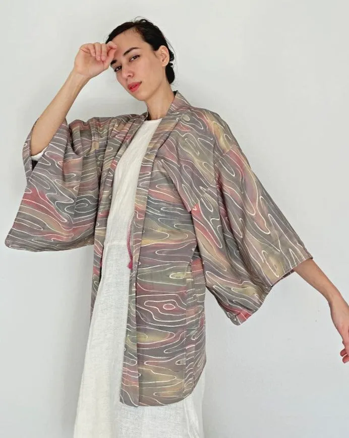 Ripple Smokey Purple Ombre Haori Kimono Jacket