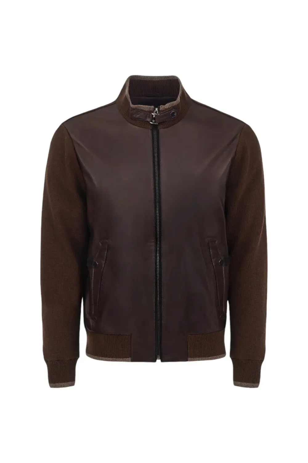 Romano Leather Jacket with Knitted Sleeves