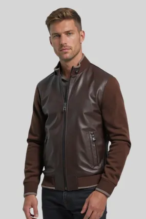 Romano Leather Jacket with Knitted Sleeves