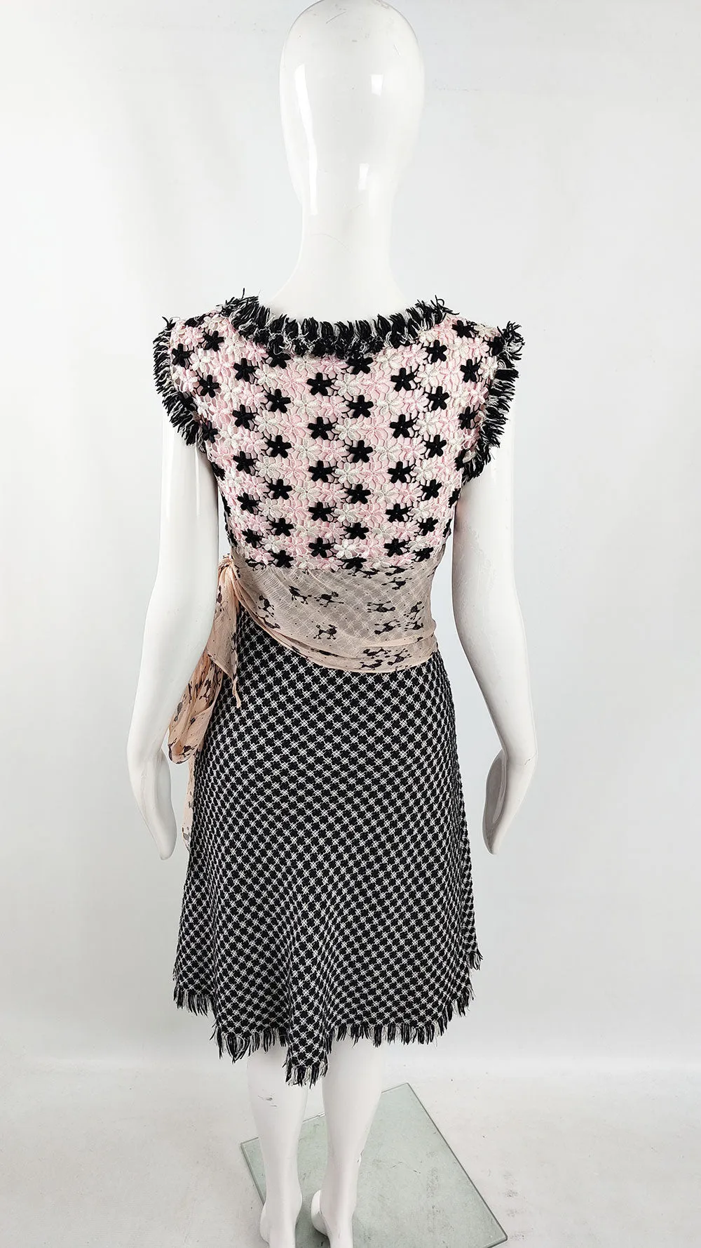 Ronit Zilkha Vintage y2k Pastel Pink Poodle Print & Tweed Dress