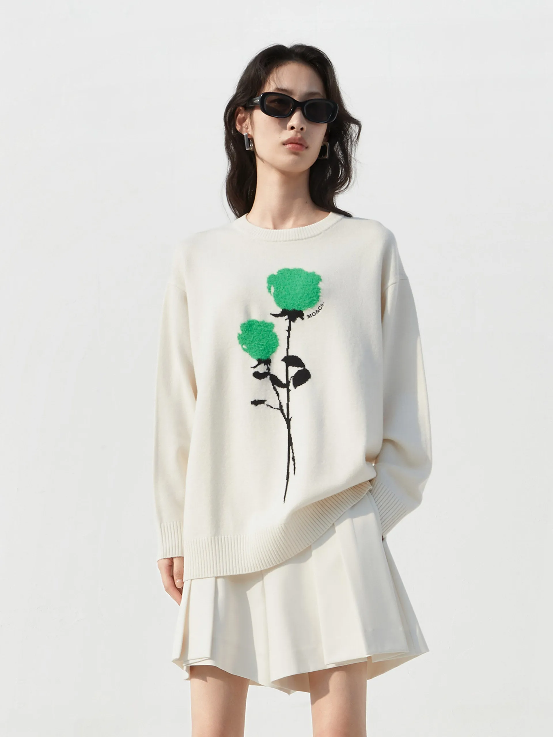 Rose Embroidered Wool Sweater