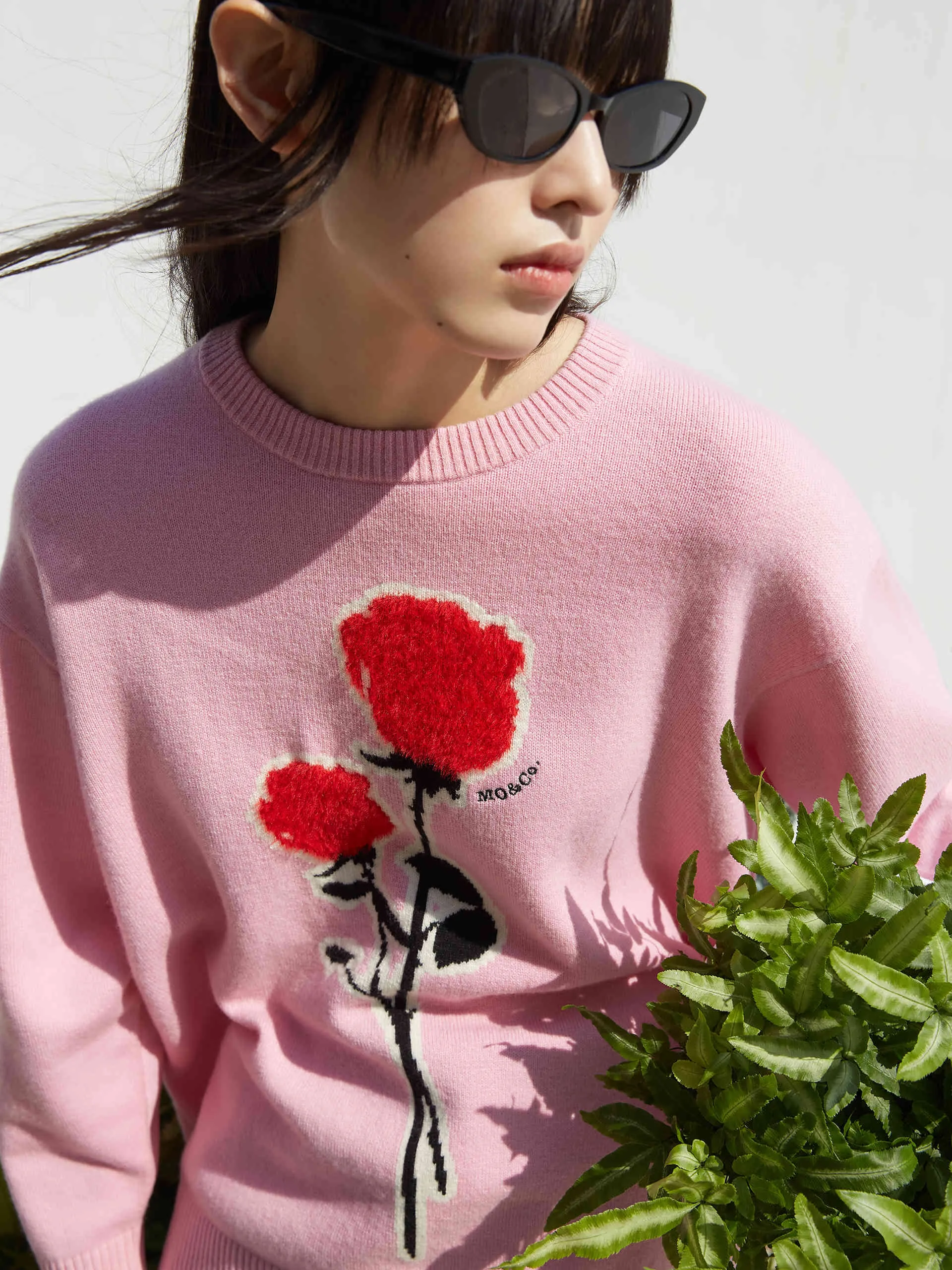 Rose Embroidered Wool Sweater