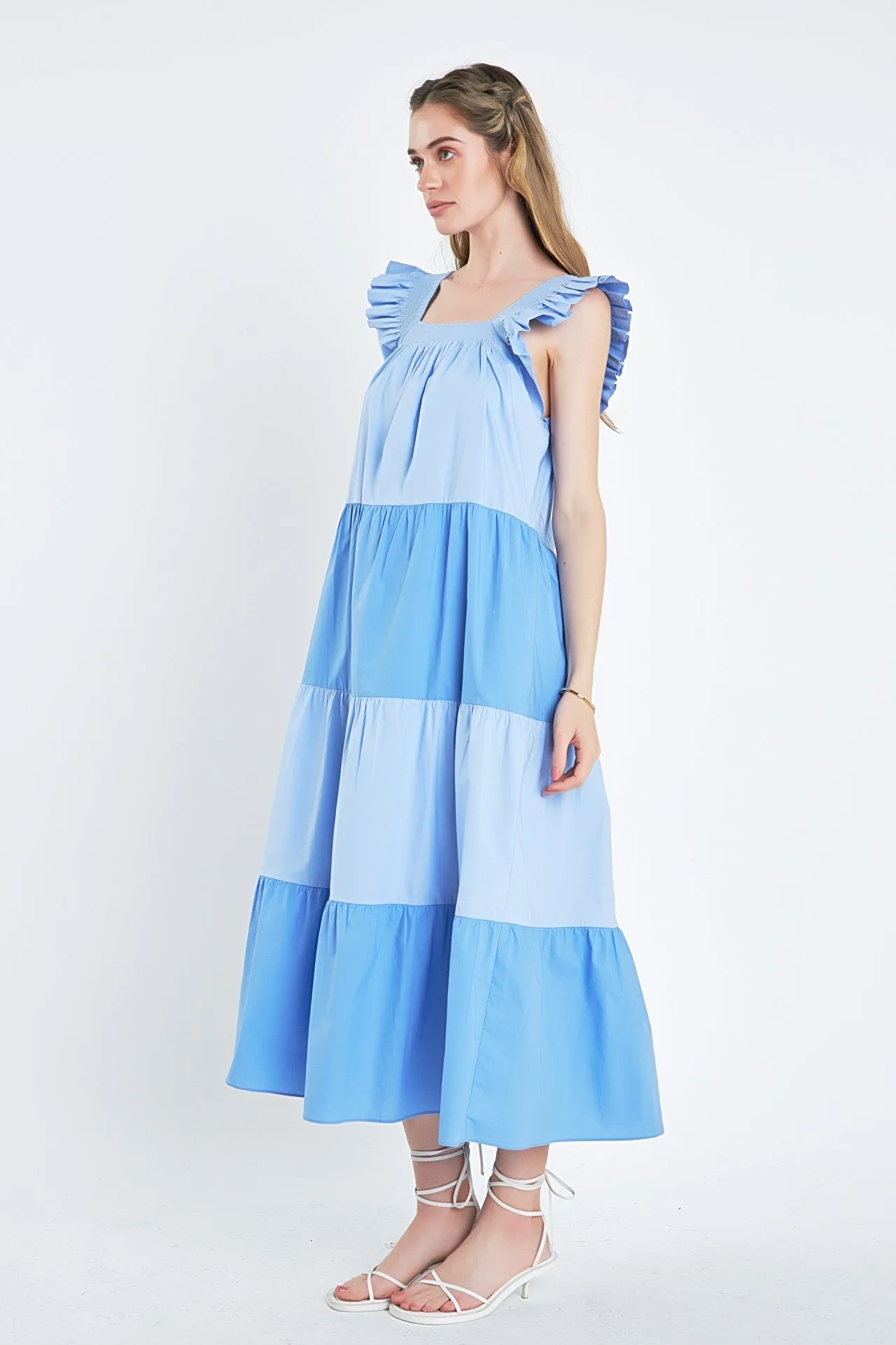 Ruffle Detail Colorblock Midi Dress