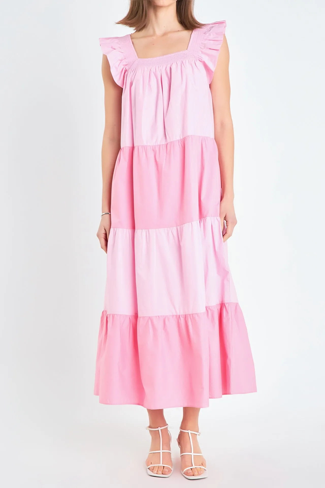 Ruffle Detail Colorblock Midi Dress