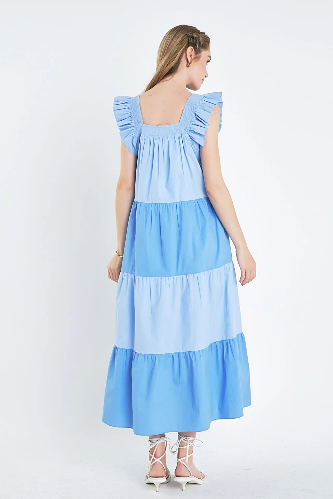 Ruffle Detail Colorblock Midi Dress